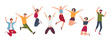 © Good Studio - Horizontal banner with happy people. Young guys and girls jumping. Colorful vector illustration in flat style.