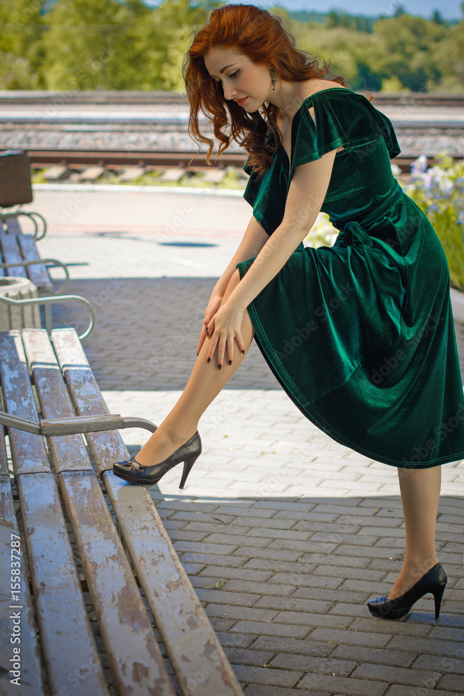 ginger hair green dress Cynthia Green Maxi Dress main image 0