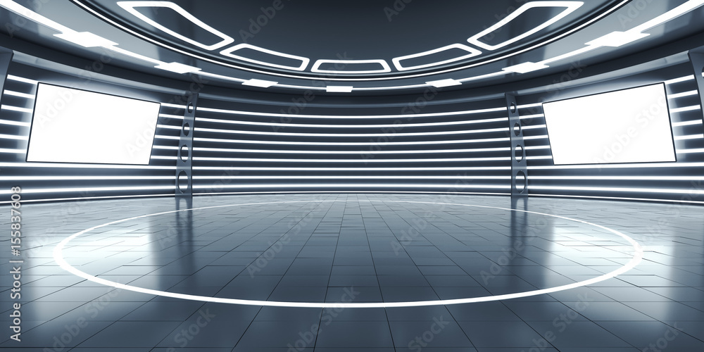 Abstract futuristic interior with glowing panels - obrazy, fototapety, plakaty 