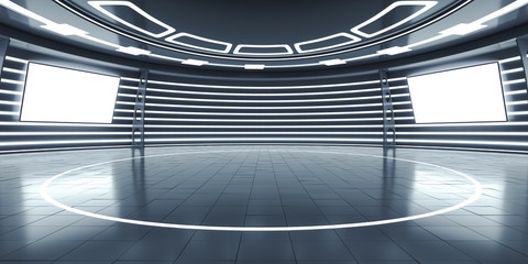 abstract futuristic interior with glowing panels