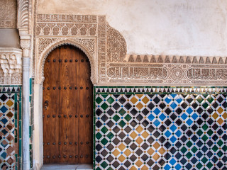 Detail of a door and ornament of Alhambra, Granada, Spain