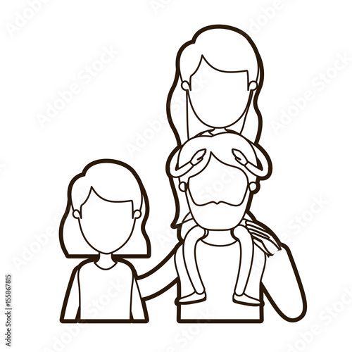 Black Thick Contour Caricature Faceless Front View Half Body Family With Short Hair Woman And Bearded Man With Girl On His Back Vector Illustration Stock Vector Adobe Stock Black Thick Contour Caricature Faceless Front View Half Body Family With Short Hair Woman And Bearded Man With Girl On His Back Vector Illustration Stock Vector Adobe Stock