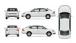 © Yuri Schmidt - White car template for car branding and advertising. Isolated sedan on white background. All layers and groups well organized for easy editing and recolor. View from side, front, back, top.