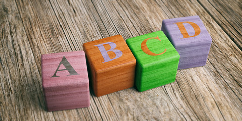 Wall Mural - Letters abcd on wooden blocks. 3d illustration