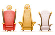 Royal throne king ruler fairytale armchair cartoon 3d isolated icons set vector illustration