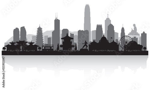 Plakat Hongkong Chiny panoramę miasta sylwetka