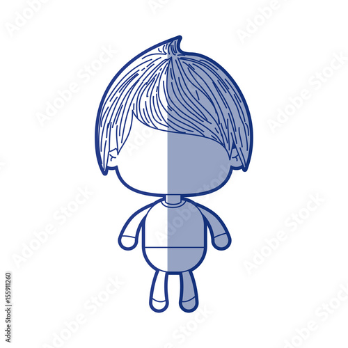 Blue Shading Silhouette Of Faceless Little Boy With Straight Hair