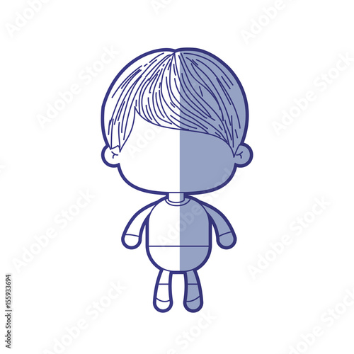 Blue Shading Silhouette Of Faceless Little Boy With Short Wavy