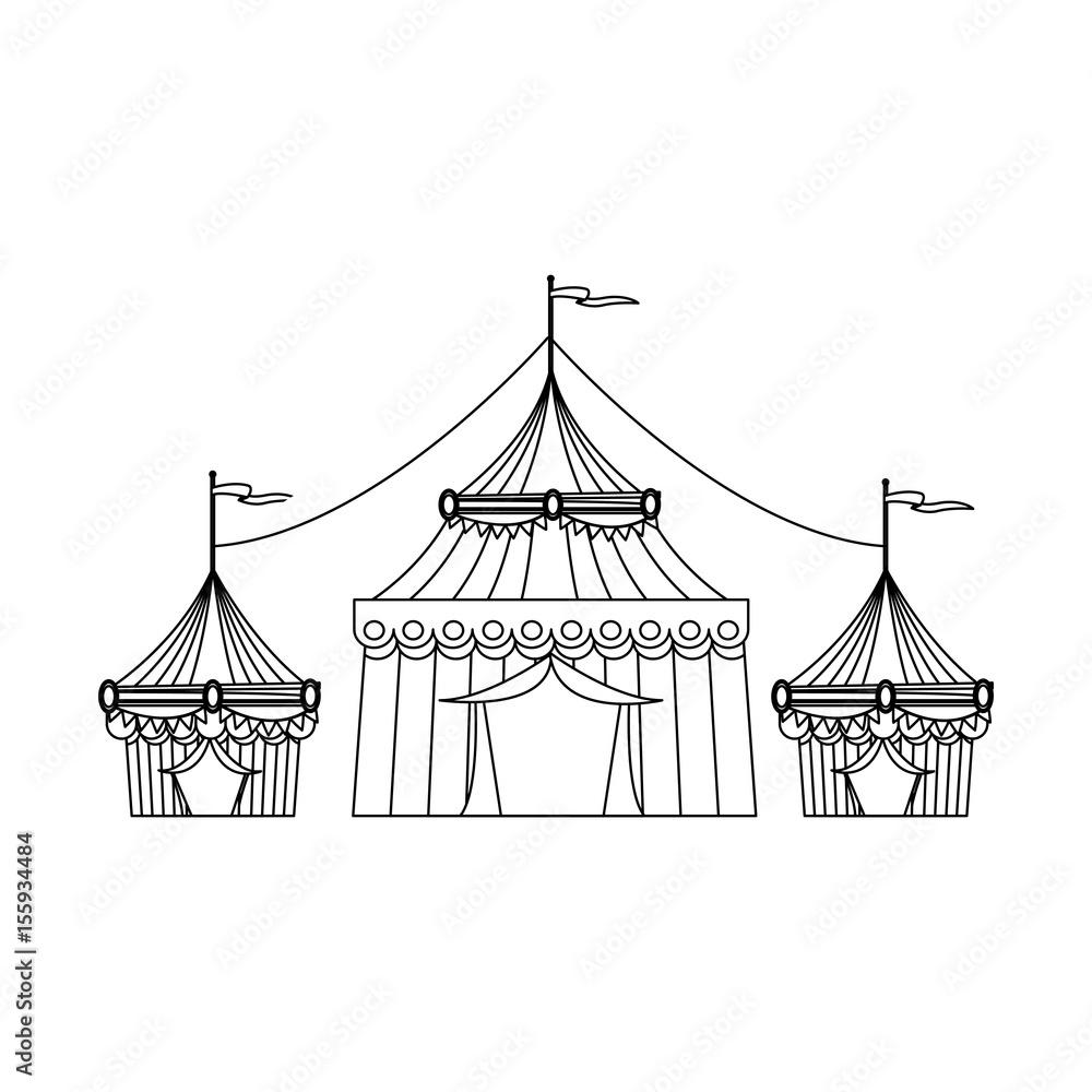 circus tent tops. outline stripes flag on top vector illustration Stock ...