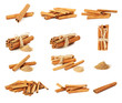 Collage of cinnamon sticks on a white background