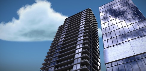 Poster - Composite image of 3d image of glass buildings