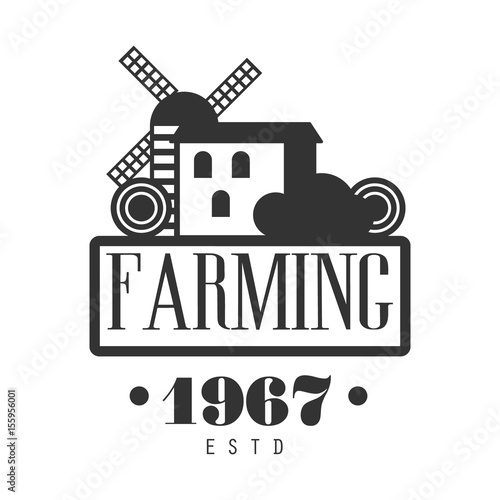 Poster Farming estd 1967 logo. Black and white retro vector Illustration