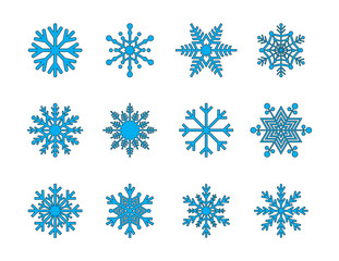 Wall Mural - Snowflakes Vector Filled Line Icons