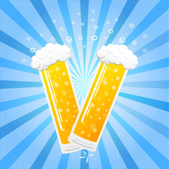 Wall Mural - Stange - mugs of beer on blue retro background. Vector illustration.