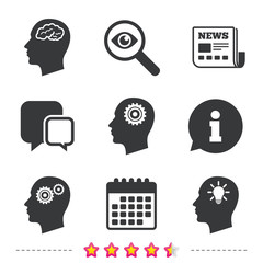 Sticker - Head with brain icon. Male human symbols.