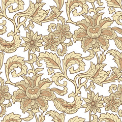  Seamlessly repeating cream coloured floral pattern on white background 