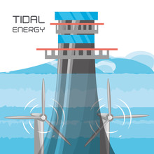Landscape Related With Tidal Energy, Vector Illustration