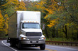 © vit - Middle size semi truck with box cargo on twisted highway