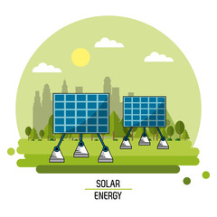 Poster - color landscape image solar energy panels vector illustration