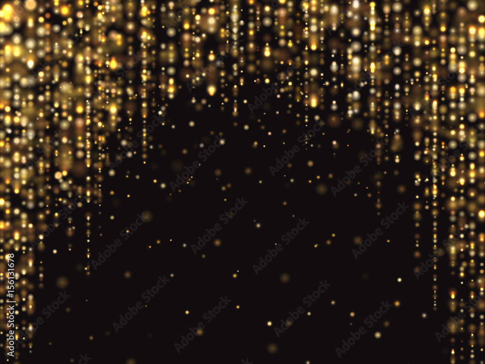 Abstract gold glitter lights vector background with falling sparkle ...