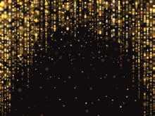 Abstract Gold Glitter Lights Vector Background With Falling Sparkle Dust. Luxury Rich Texture