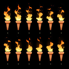 Sticker - Torch animation with cartoon fire blaze sequence sprites vector set