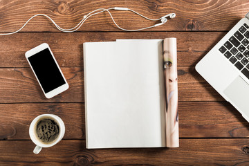 Wall Mural - Freelance working environment view of wooden Desk