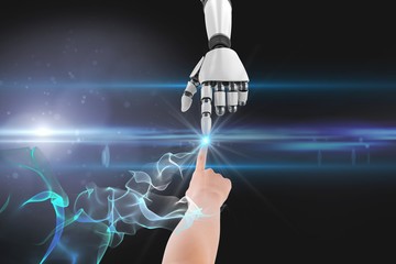 Poster - Human and robot touching their fingers against black background