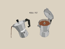 Moka Pot , Coffee Brewing ,sketh Vector.