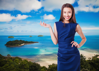 Beautiful young woman on the background of the island