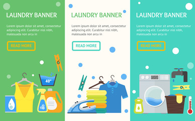 Poster - Cartoon Laundry Banner Vecrtical Set. Vector