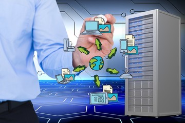 Poster - Part of businessman drawing in a data center