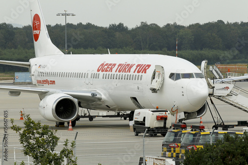 An Aircraft Of The Oeger Tuerk Tur Airlines Stands On The Tarmac