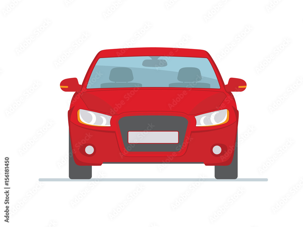 Red car isolated on white background. Front view. Vector illustration ...