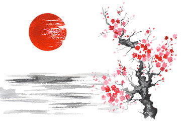 Fotomurales - Japan Traditional japanese painting Sumi-e art Sakura