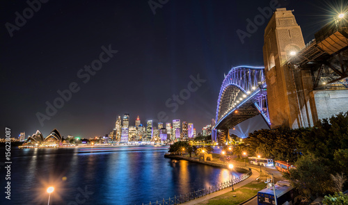 Sydney nightlight, Australia. May 25, 2017. Sydney city illuminated with colourful light design imagery, during the Vivid Sydney. The view from milsons point. © pookrook