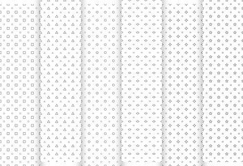 Leinwandbilder - Set of abstract seamless patterns. Grey triangles and circles, stars, squraes and rhombuses, modern stylish textures