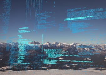 Wall Mural - blue code against mountains