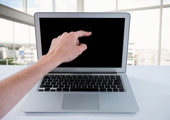 Poster - Hand pointing at laptop with windows