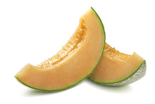 Cantaloupe Melon Slices Isolated On White Background