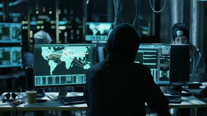 Aufkleber - Team of Internationally Wanted Teenage Hackers Infect Servers and Infrastructure with Malware. Their Hideout is Dark, Neon Lit and Has Multiple displays. Shot on RED EPIC-W 8K Helium Cinema Camera.