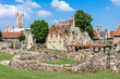 Ruins of  St Augustines Abbey with Canterbury Cathedral in the background. England
