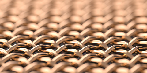 Copper mesh macro background. 3D abstract illustration.