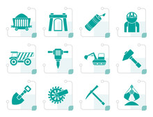 Black Mining And Quarrying Industry Objects And Icons - Vector Icon Set