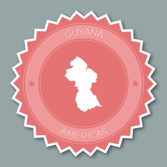 Co-operative Republic of Guyana badge flat design. Round flat style sticker of trendy colors with country map and name. Country badge vector illustration.