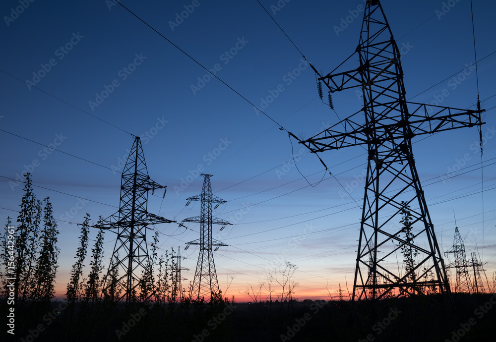 High Voltage Electricity Pylons Against Sunset Electric Pole Power Images, Photos, Reviews