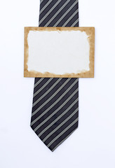 Wall Mural - Old paper card over design necktie on white background, business and Father's day concept