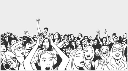 Illustration of festival crowd having fun at concert