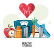 color poster elements with bubbles and heartbeat rhythm with elements sport healthy lifestyle vector illustration