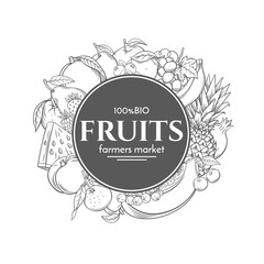 Wall Mural - Poster template frame with hand drawn fruits